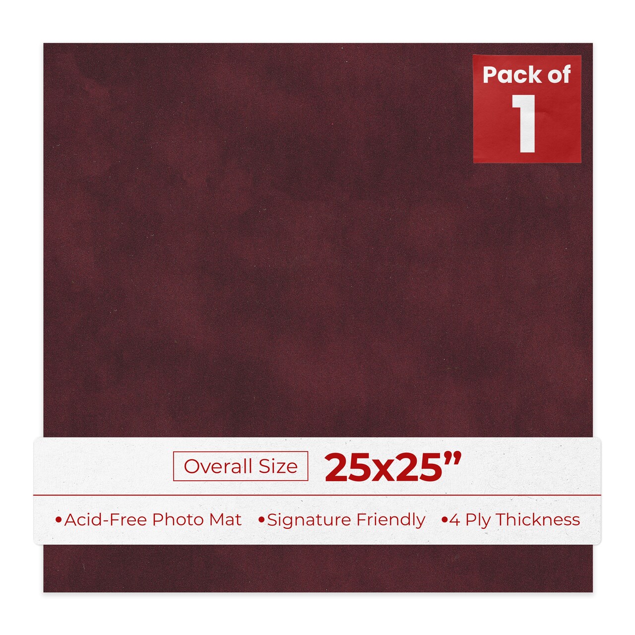 Dark Red Suede 25x25 Uncut Mat Board - Blank Sheets, No Opening